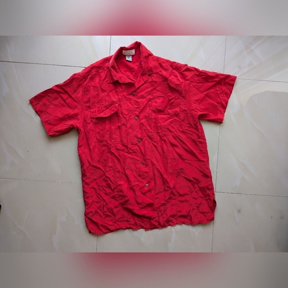 EXPRESS Compagnie Internationale Shirt Sleeve button-down Shirt 100% Silk M - Picture 9 of 14